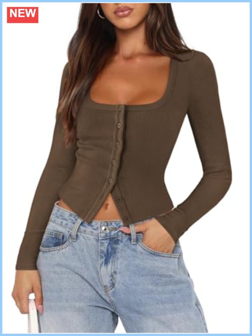 Ribbed Knit Button Down Long Sleeve Top